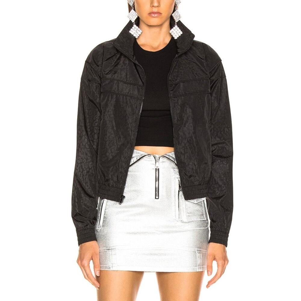 RTA Blanche Jacket Black Tomcat Track Animal Print Zip Up Size Large
